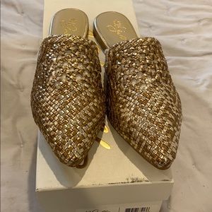 NIB gold loafer mule